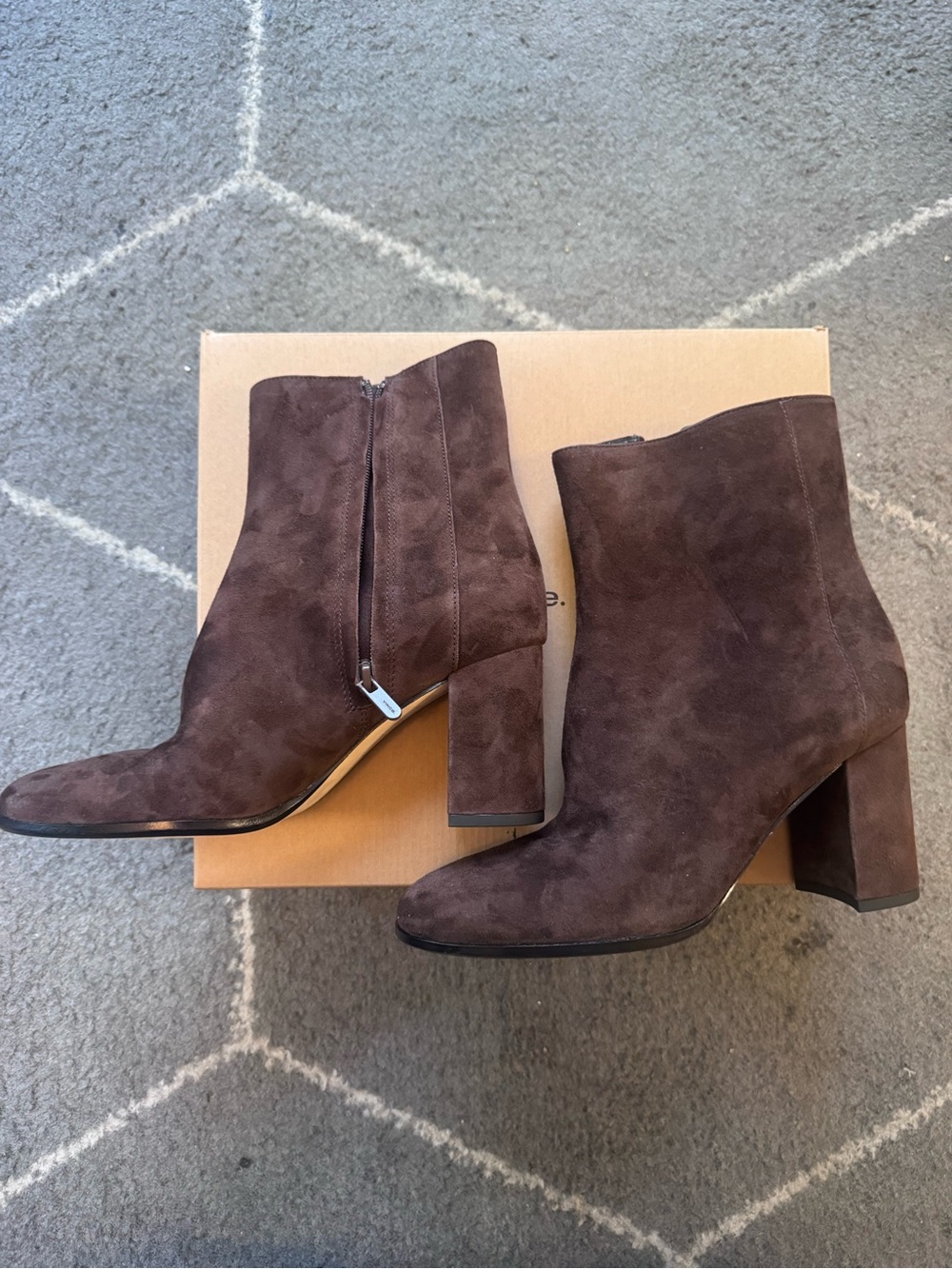 Vince Brown Suede Chunky Heel Ankle Boots